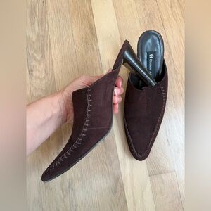 Etienne Aigner Chocolate Brown Suede Mules Size 7.5